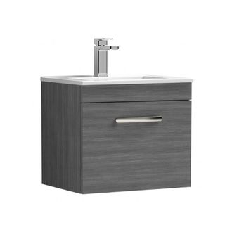 Premier Nuie Athena Wall Hung 1-Drawer Vanity Unit with Basin-2 500mm Wide - Anthracite Woodgrain