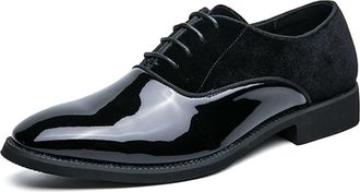 Generic Dress Shoes for Men Lace Up Round Toe Vegan Leather Non Slip Rubber Sole Low Top Anti-Slip Block Heel Wedding(Black,10.5 UK)