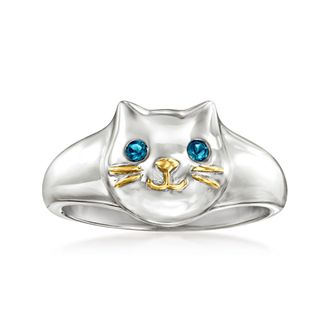 Ross-Simons London Blue Topaz Sterling Silver Cat Ring With 18kt Gold Over Sterling