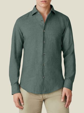 Luca Faloni Forest Green Linen Portofino Shirt