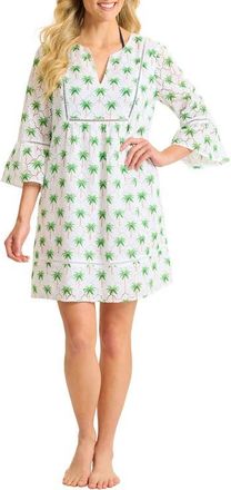 Tommy Bahama Eyelet Cove Split Neck Bell Sleeve UPF 50+ Cover-Up Dress in White at Nordstrom, Size X-Large