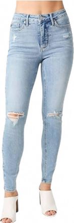 Judy Blue Dist Mid Rise Tummy Control Jeans - Plus In Blue