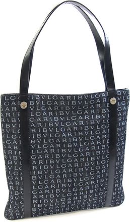 Bulgari Black Denim Leather Shoulder Bag Tote Bag (Pre-Owned)