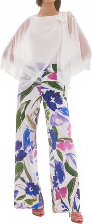 Joseph Ribkoff Boat Neck Asymmetric Chiffon Overlay Top In Vanilla