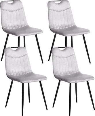 Beliani Conjunto De 4 Sillas De Comedor Modernas De Terciopelo Con Patas De Hierro Negras Con Recubrimiento En Polvo Gris Claro Argyle