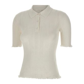 Victoria Beckham Round-neck Knitwear, female, White, Size: L Frill Detail Polo Top