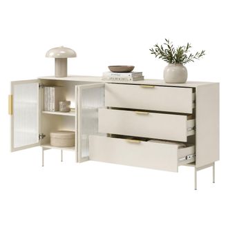 Dmora Aparador Hara, Mueble Con Un Estante, 3 Cajones, 2 Puertas, 181x39x83h Cm Beige Cashmere