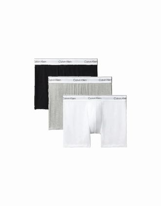 Calvin Klein Mens Calvin Klein 3-Pack Boxer Briefs Icon Cotton Stretch, Black/White/Grey Heather - Size: 32/34/35