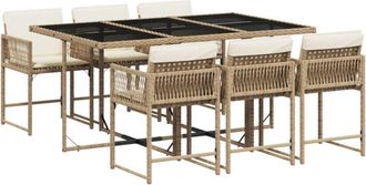 vidaXL Set comedor de jardín 7 pzas con cojines ratán sintético beige vidaXL