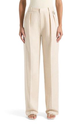 Mani&egrave;re De Voir Julie Linen Twin Pleat Trousers in Natural at Nordstrom, Size 10