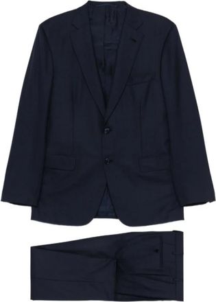 Brioni Notched Lapel Suit - Heren - Business pakken - Blauw - L - Katoen - Kostuums