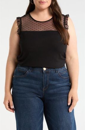 Loveappella Mesh Dot Top in Black at Nordstrom, Size 2X