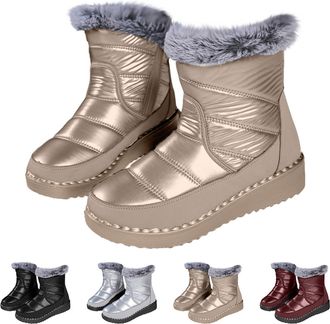Generic Women High Top Boots with Side Zipper Winter Snow Boots Warm Comfortable Faux Fur Lined Booties Casual Slip on Shoes Thickened Insulated Waterproof Mi