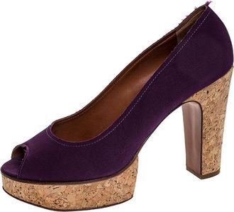 Lanvin Purple Canvas Peep Toe Platform Pumps