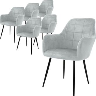 ECD Germany Ecd Germany - 6x Juego Sillones De Comedor - Gris - Asiento Terciopelo - Patas De Madera Refuerzo De Acero - Estilo Vintage - Asientos Modernos De Ofi