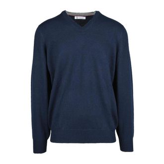Brunello Cucinelli Blue Jumper for Men - male - Brunello Cucinelli - V-neck Knitwear - Blue - 4XL - Knitwear
