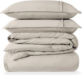 Bare Home 100% Organic Cotton Percale Duvet Cover and Sham Set in French Beige at Nordstrom, Size Twin/twin X-Long