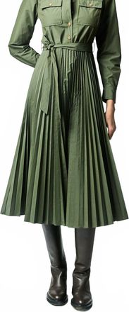 Derek Lam Kenza Pleated Shirt Dress In Fatigue