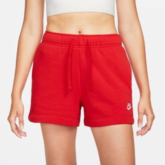 Nike Sportswear Club Shorts Womens Red Fleece Mid-Rise Elastic Waist DSGL397