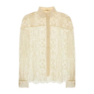 Ermanno Scervino Shirts, female, Beige, Size: L Embroidered Lace Shirt