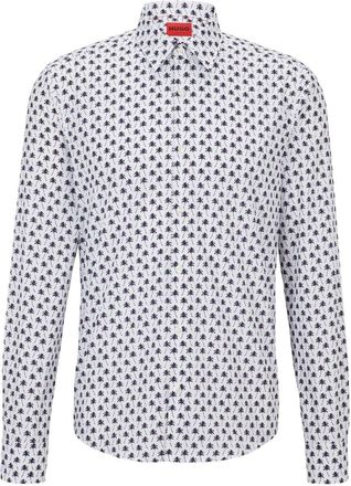 HUGO BOSS Hugo Mens Collared Neck Long Sleeve Regular Fit Shirt in Open White - Size X-Large