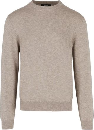 Bomboogie Koudgeverfde Merino Wol Trui met Ronde Hals - Heren - Ronde hals truien - Beige - L - Wol - Truien & Vesten