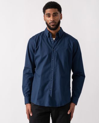 Boss Orange by Hugo Boss Mens Rickert Regular-Fit Shirt in Dark Blue Cotton - Size X-Large