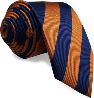 Shlax & Wing SHLAX&WING New Blue Orange Striped Neckties for Men Tie Set Business Long Skinny