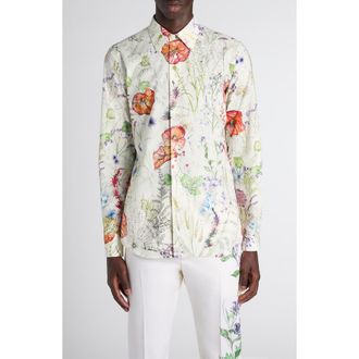 Alexander McQueen Floral Shop Button-Up Shirt in White Multicolour at Nordstrom, Size 16.5