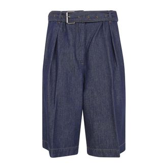 Dries Van Noten Pantalones Cortos Vaqueros de Tiro Alto con Cintur&oacute;n - Shorts - Mujer - Azul - S