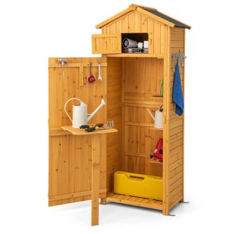 Costway Costway Outdoor Storage Shed Wooden Garden Tool Utility Cabinet Waterproof Asphalt Roof in Natural