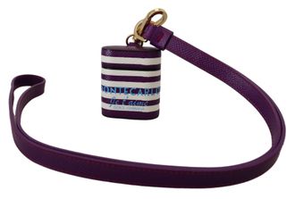 Dolce & Gabbana Purple Leather Strap Gold Metal Logo Airpods Case Accessory