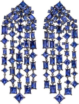 Anabela Chan rhodium vermeil Cascade sapphire drop earrings - women - Black Rhodium Vermeil/Lab-Grown Simulated Royal Blue Sapphire - One Size