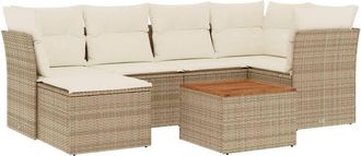 vidaXL Vidaxl - Set Sof&aacute;s De Jard&iacute;n 7 Piezas Y Cojines Rat&aacute;n Sint&eacute;tico Beige