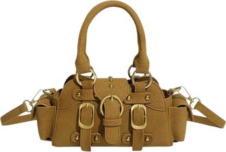 Generic Womens PU Studded Crossbody, Vintage-Inspired Top Handle Small Handbag, Fall Chic Belt Buckle Design Shoulder Purse(Yellow)