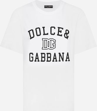 Dolce & Gabbana Jersey T-shirt With Logo Embroidery And Lettering - Woman T-shirts And Sweatshirts White 38