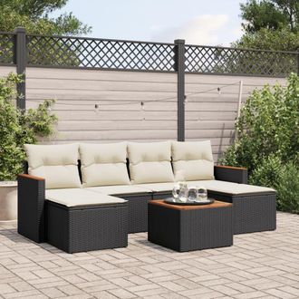 vidaXL Vidaxl - Set De Comedor De Jard&iacute;n 7 Pzas Y Cojines Rat&aacute;n Sint&eacute;tico Negro