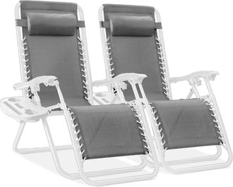 Best Choice Products Set of 2 Zero Gravity Lounge Chair Recliners for Patio, Pool w/ Cup Holder Tray