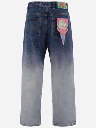 Icecream Graphic Print Ombr&eacute; Wash Jeans - Blue