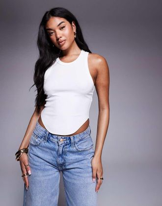 Good American Top senza maniche a costine bianco