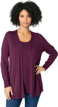 Roaman's Plus Size Drop Needle Cardigan Lightweight Sweater Knit in Dark Berry at Nordstrom, Size 1X