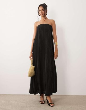 Asos Vestito midi a fascia a trapezio pliss&eacute; nero