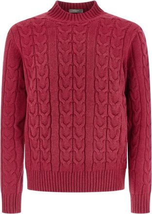 Zanone Gevlochten coltrui sweater - Heren - Truien - Rood - Maat: XL Wol