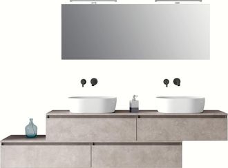 Aquadesign Mueble de baño de 9 piezas en melamina color beige piedra