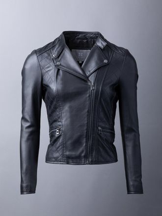 Lakeland Leather Womens Penny Quilted Biker Jacket in Black - Size 16 UK