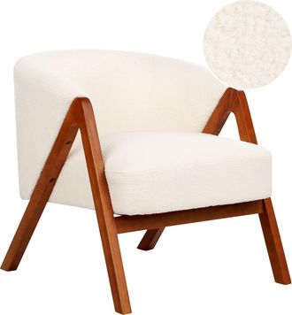 Beliani Sill&oacute;n De Sal&oacute;n Moderno Patas De Madera De Caucho Tejido Boucl&eacute; Blanco Crema Skei