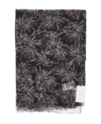 Brunello Cucinelli Brunello Cucinelli Womens Leaf Print Lightweight Scarf - Dark Grey Cashmere - One Size