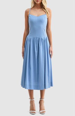 All in Favor Drop Waist Cotton & Linen Midi Dress in Periwinkle at Nordstrom, Size X-Large