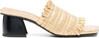 Ganni 65mm Smock sandals - women - Fabric/Fabric/Rubber/Calf Leather - 36 - Gold