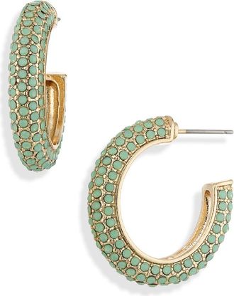 Cara Pav&eacute; Rhinestone Hoop Earrings in Green at Nordstrom Rack